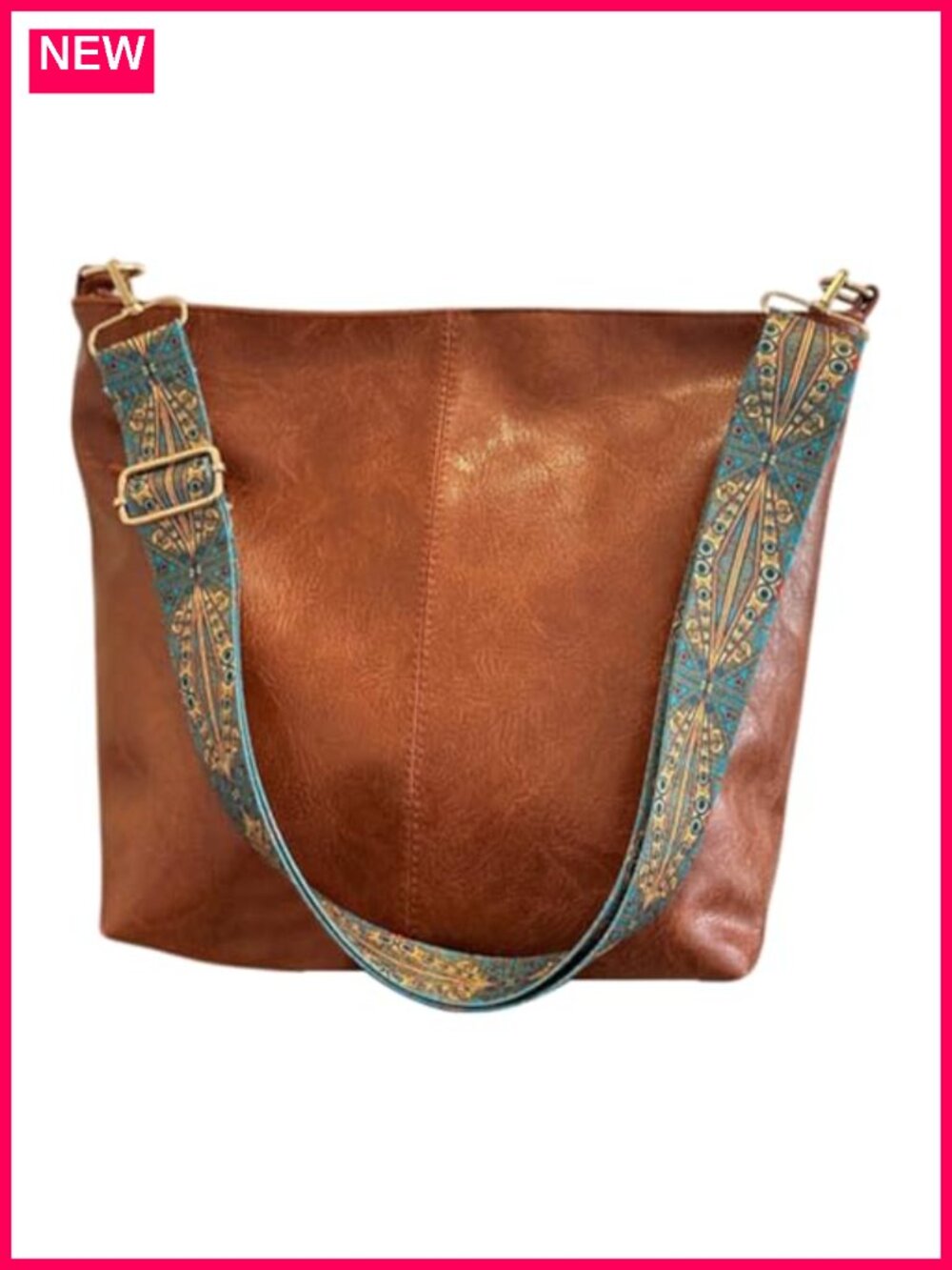Vegan PU Leather Hobo Crossbody Bag Wide Guitar Strap Zipper Shoulder Purse